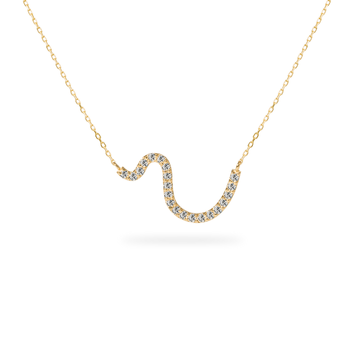 1.0 CT Lab-grown Round Diamonds, D-F Color, VS Clarity 14K Gold Wave Curve Diamond Pendant Necklace Dainty Luxury Gift for Her