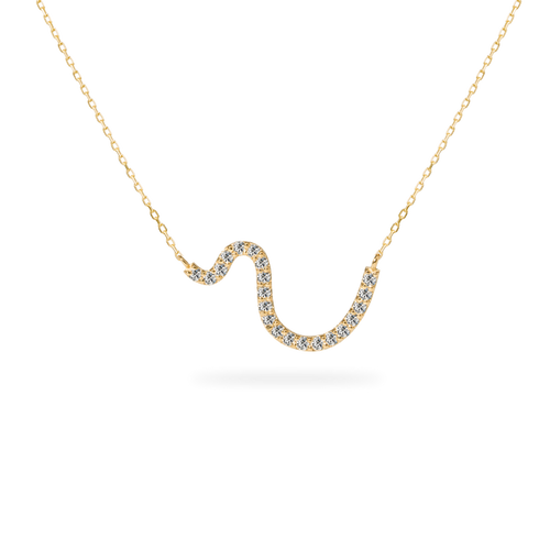 1.0 CT Lab-grown Round Diamonds, D-F Color, VS Clarity 14K Gold Wave Curve Diamond Pendant Necklace Dainty Luxury Gift for Her