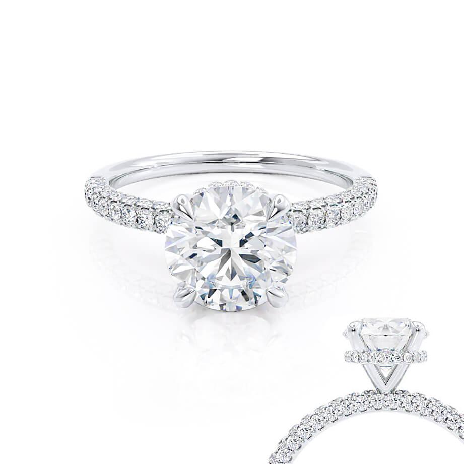 2.0 C.T Lab-Grown Diamond Ring – Round Cut Solitaire with Hidden Halo & Pavé Shank in Sterling Silver, Elegant Bridal Jewelry
