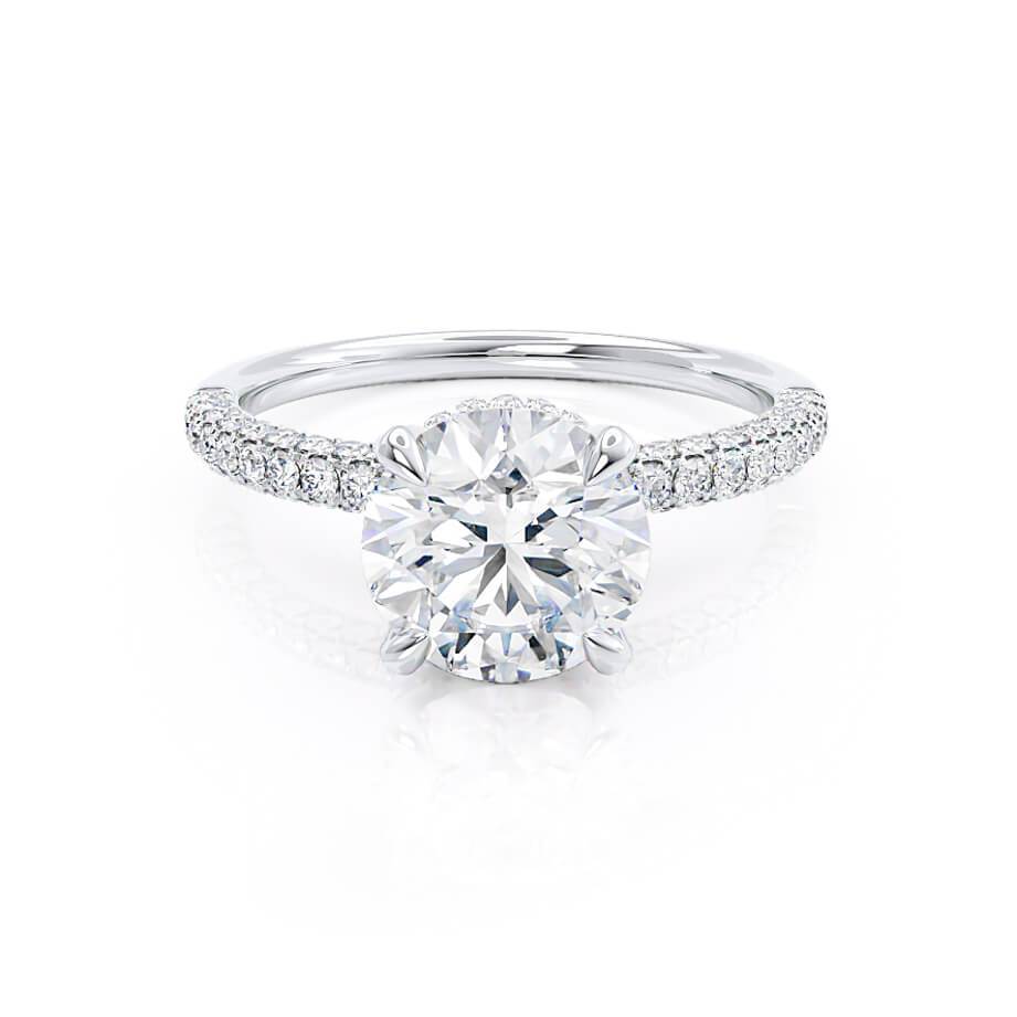 2.0 C.T Lab-Grown Diamond Ring – Round Cut Solitaire with Hidden Halo & Pavé Shank in Sterling Silver, Elegant Bridal Jewelry