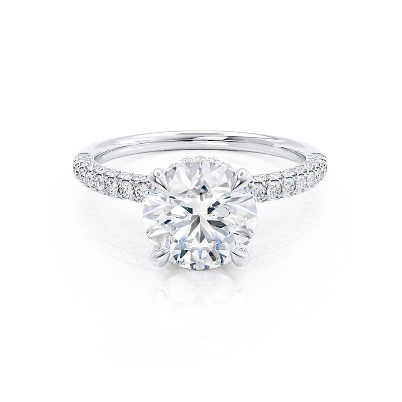 2.0 C.T Lab-Grown Diamond Ring – Round Cut Solitaire with Hidden Halo & Pavé Shank in Sterling Silver, Elegant Bridal Jewelry
