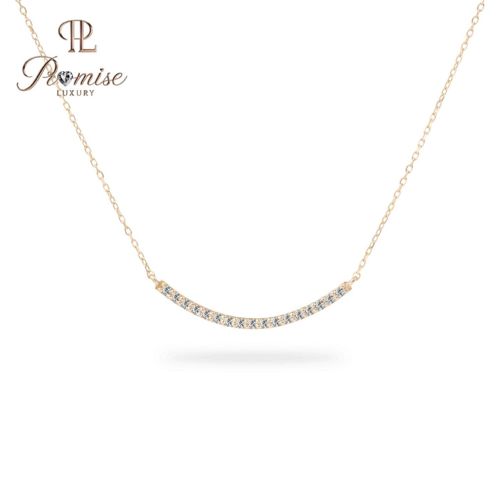 1.0 CT Lab-grown Round Diamonds 10K Yellow Gold Curved Diamond Bar Necklace – D-F Color, VS Clarity, Elegant Everyday Pendant