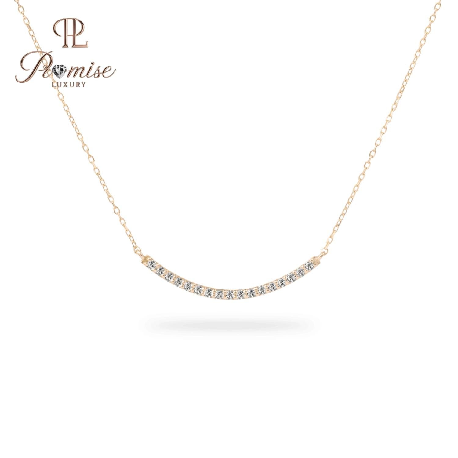 1.0 CT Lab-grown Round Diamonds 10K Yellow Gold Curved Diamond Bar Necklace – D-F Color, VS Clarity, Elegant Everyday Pendant