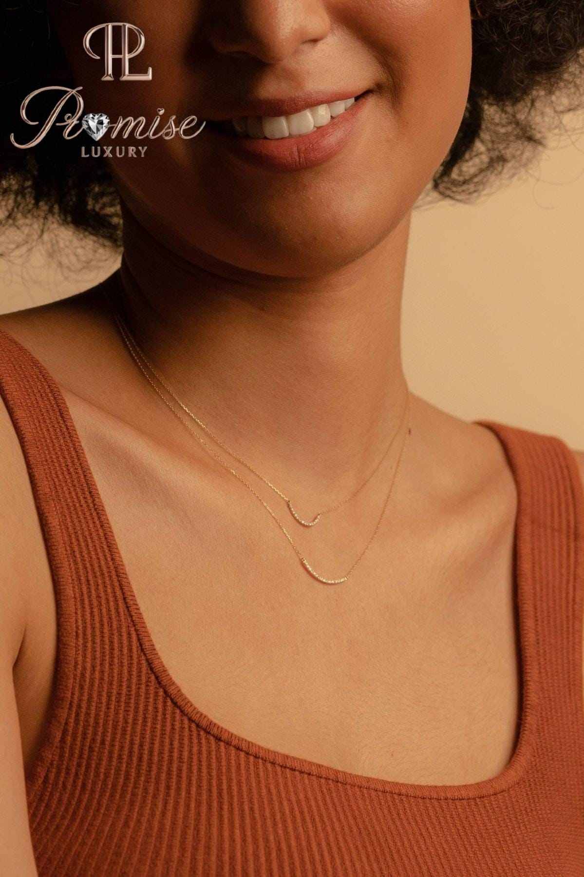 1.0 CT Lab-grown Round Diamonds 10K Yellow Gold Curved Diamond Bar Necklace – D-F Color, VS Clarity, Elegant Everyday Pendant