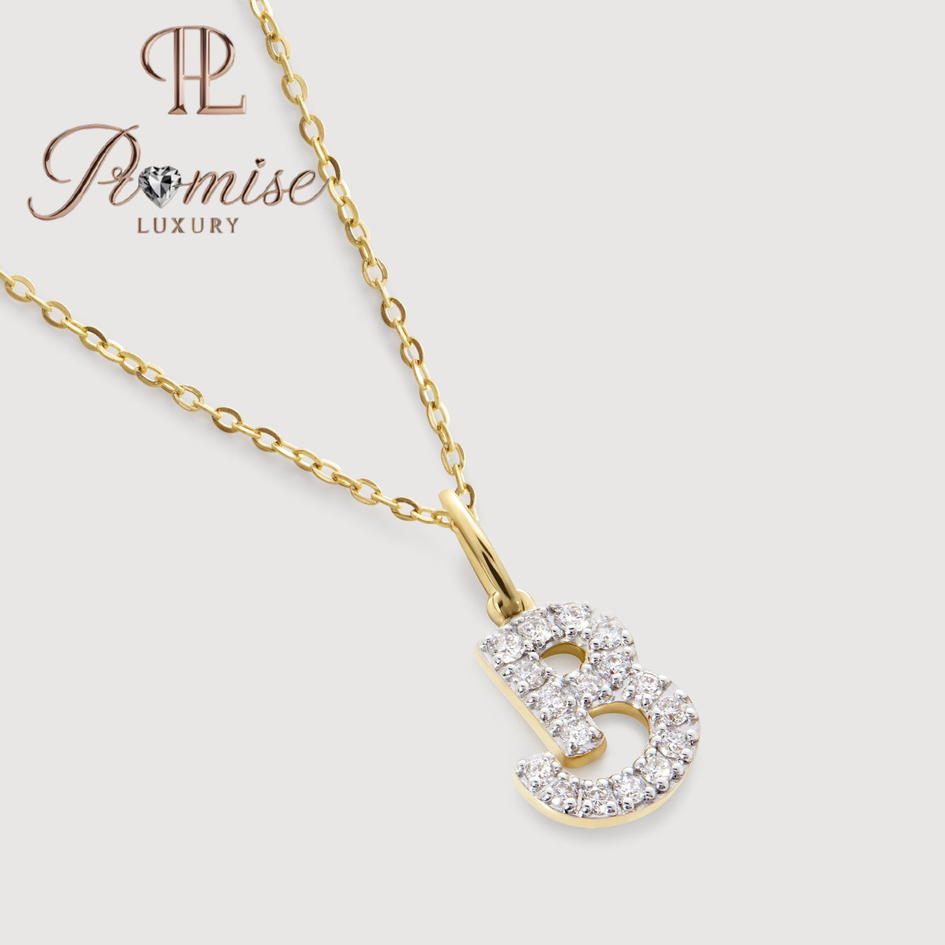 Diamond Initial "B" Pendant Necklace in 14K Gold – Personalized Letter Jewelry by Promise Luxury