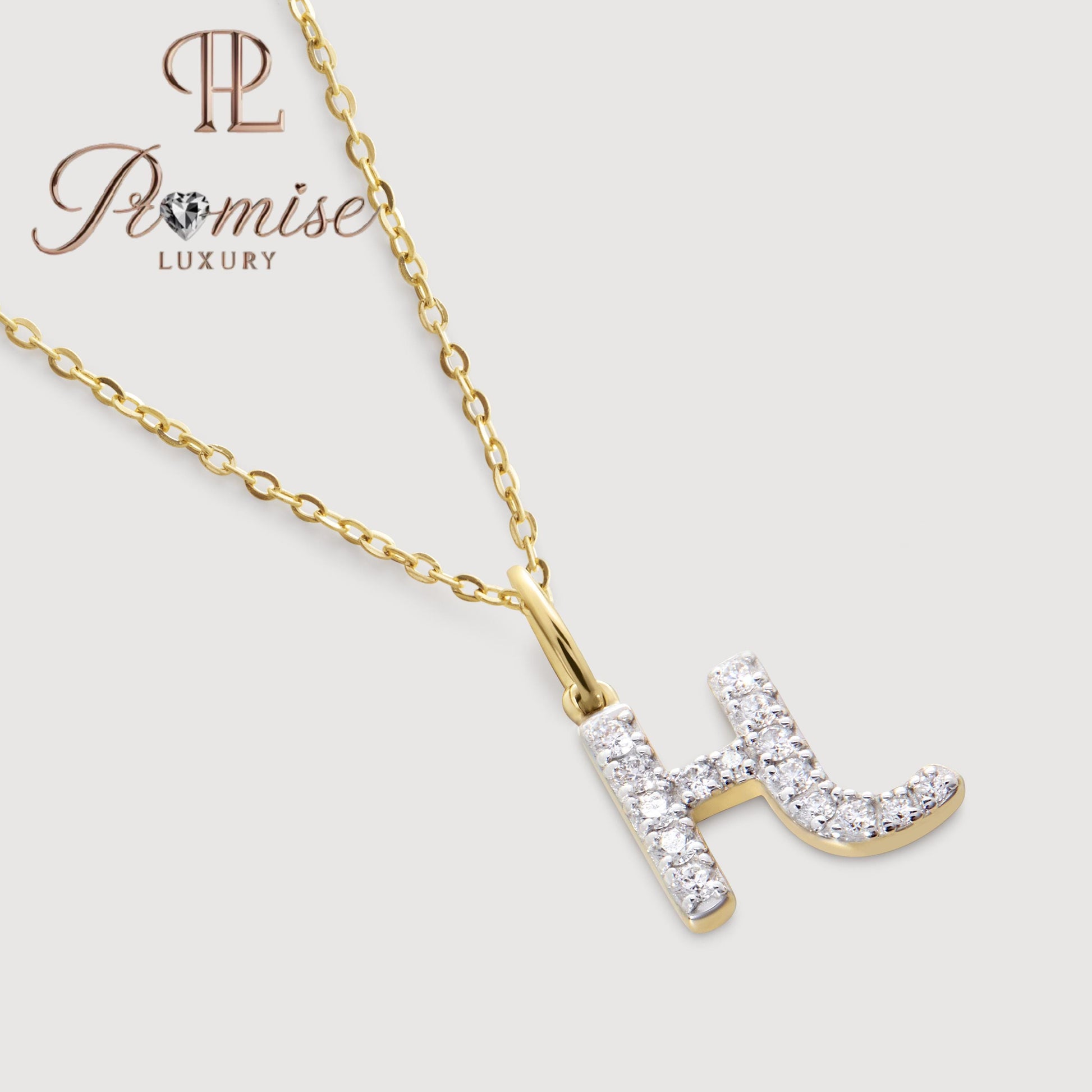 Diamond Initial "H" Pendant Necklace in 14K Gold – Personalized Sparkling Letter Jewelry by Promise Luxury