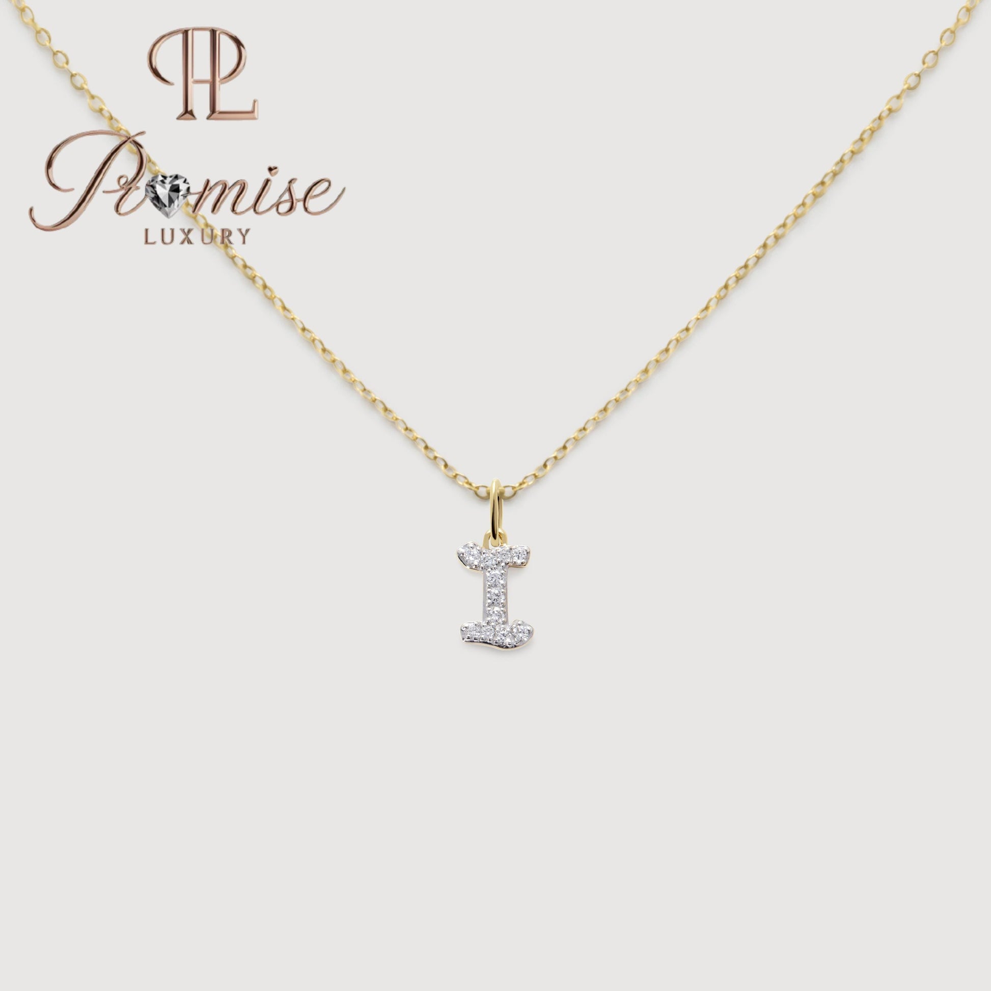 Diamond Initial "I" Pendant Necklace in 14K Gold – Elegant Personalized Letter Jewelry by Promise Luxury