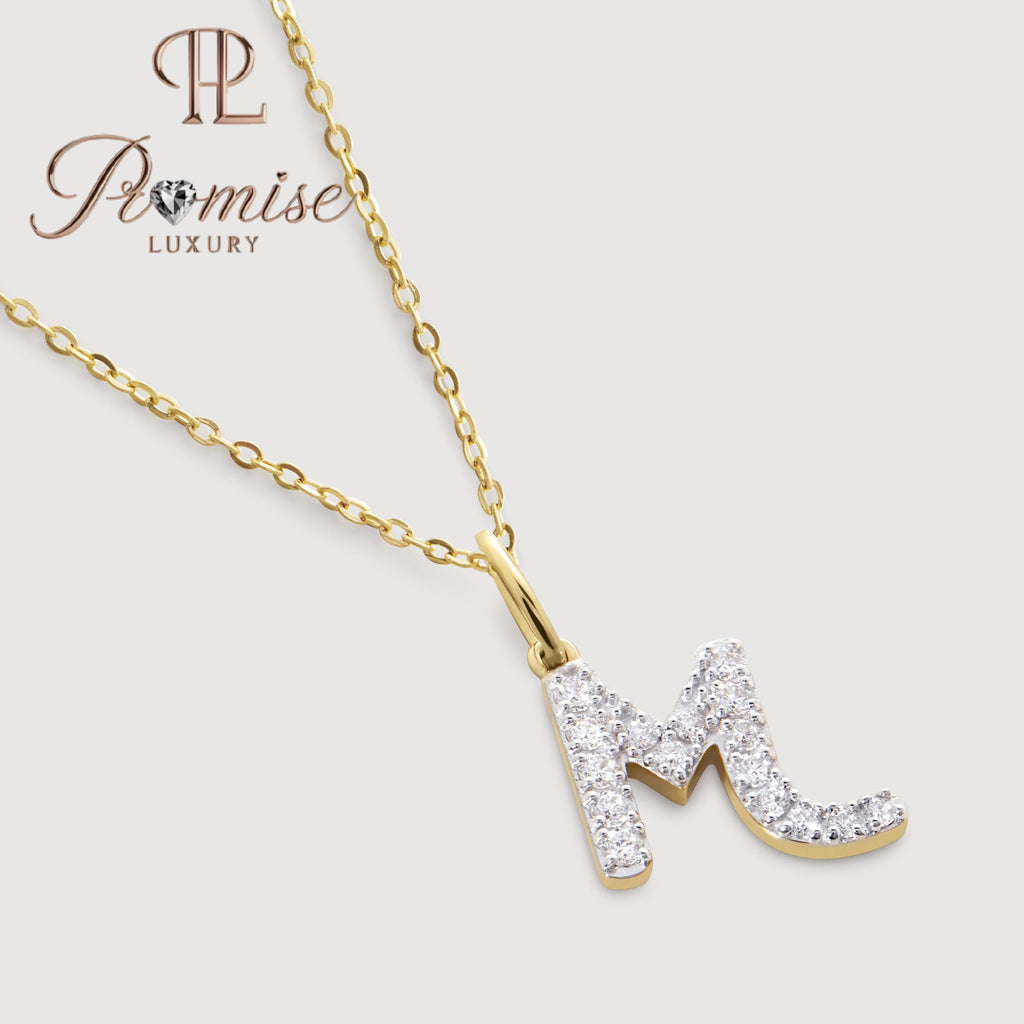 Diamond Initial "M" Pendant Necklace in 14K Gold – Elegant Personalized Letter Jewelry by Promise Luxury