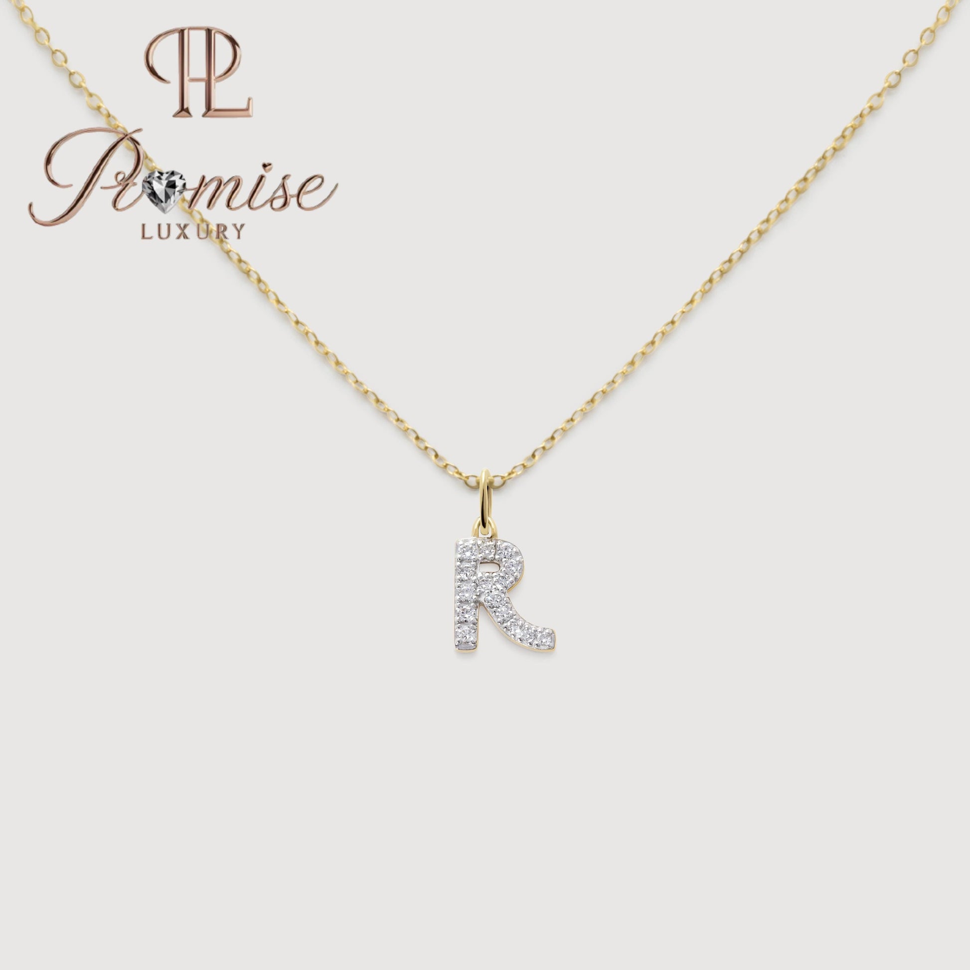 Diamond Initial "R" Pendant Necklace in 14K Gold – Personalized Sparkling Letter Jewelry by Promise Luxury