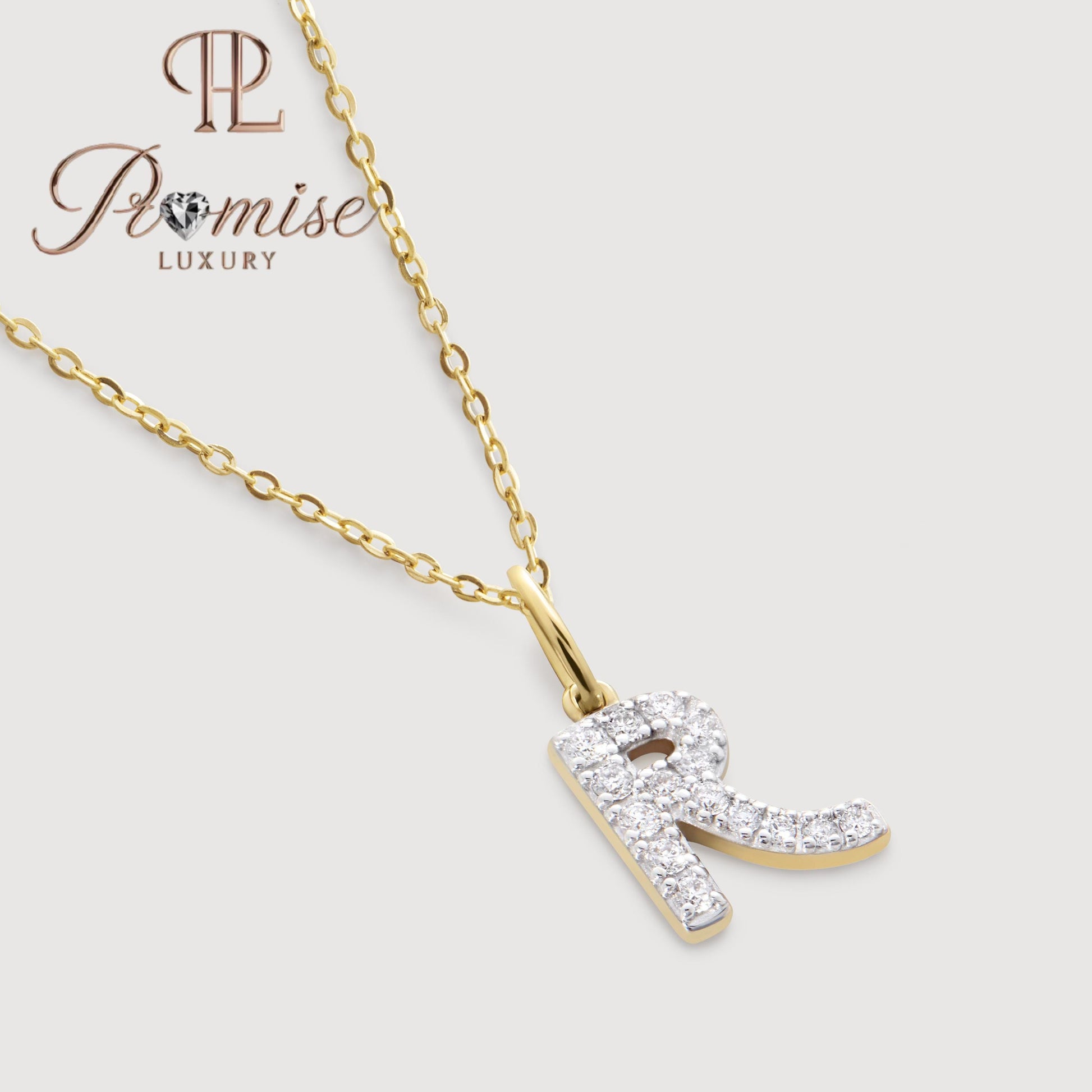 Diamond Initial "R" Pendant Necklace in 14K Gold – Personalized Sparkling Letter Jewelry by Promise Luxury