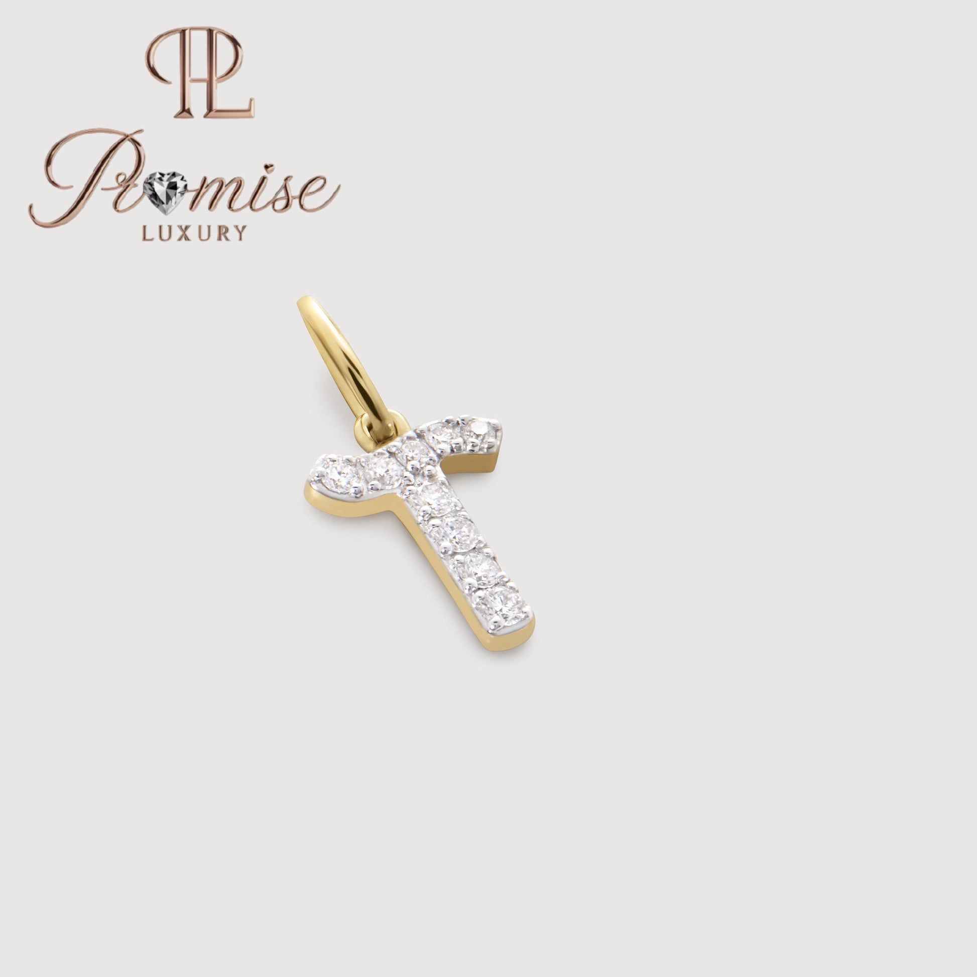 Diamond Initial "T" Pendant Necklace in 14K Gold – Elegant Sparkling Letter Jewelry by Promise Luxury