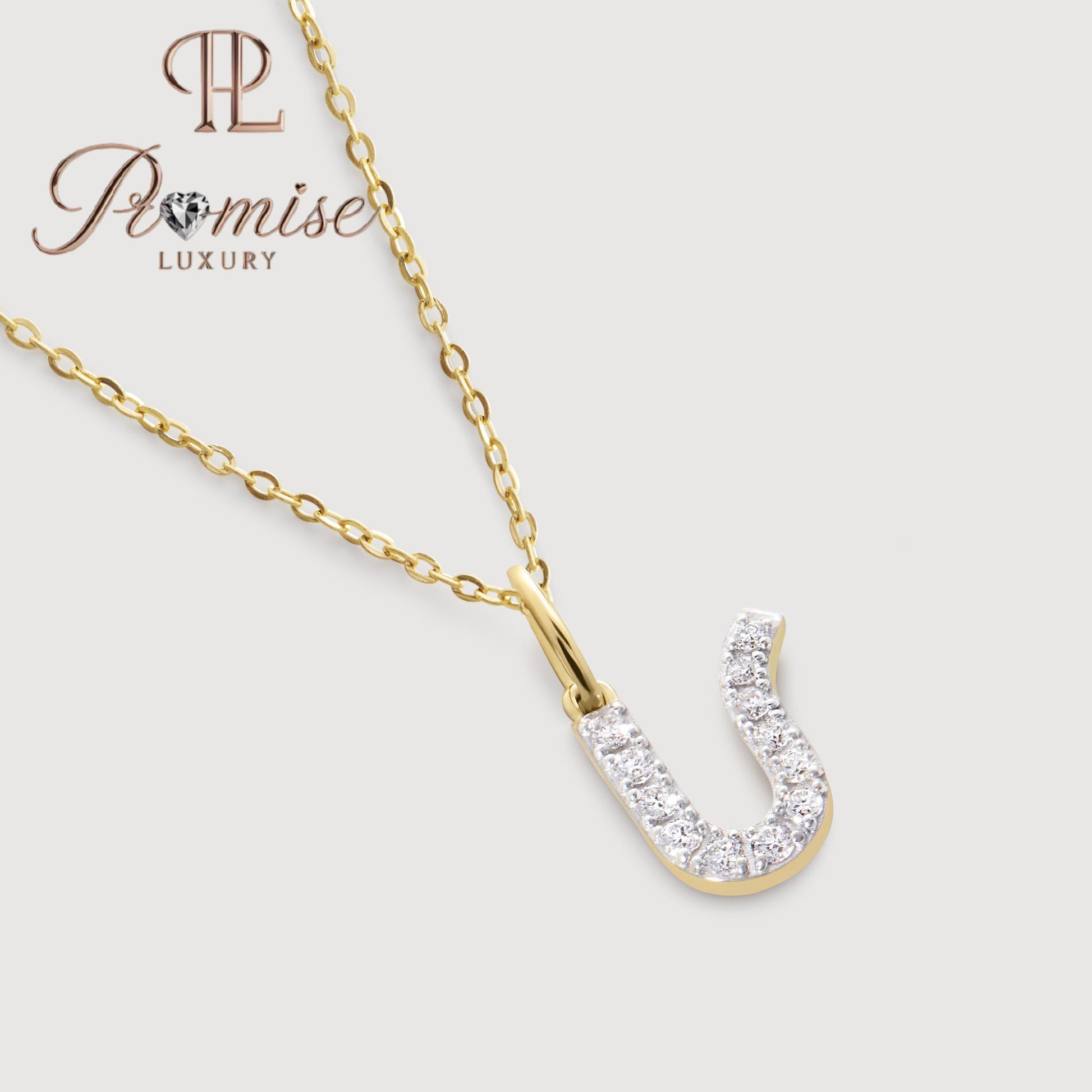 Diamond Initial "U" Pendant Necklace in 14K Gold – Elegant Sparkling Letter Jewelry by Promise Luxury