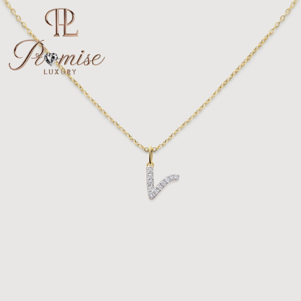 Diamond Initial "V" Pendant Necklace in 14K Gold – Sparkling Letter Jewelry by Promise Luxury