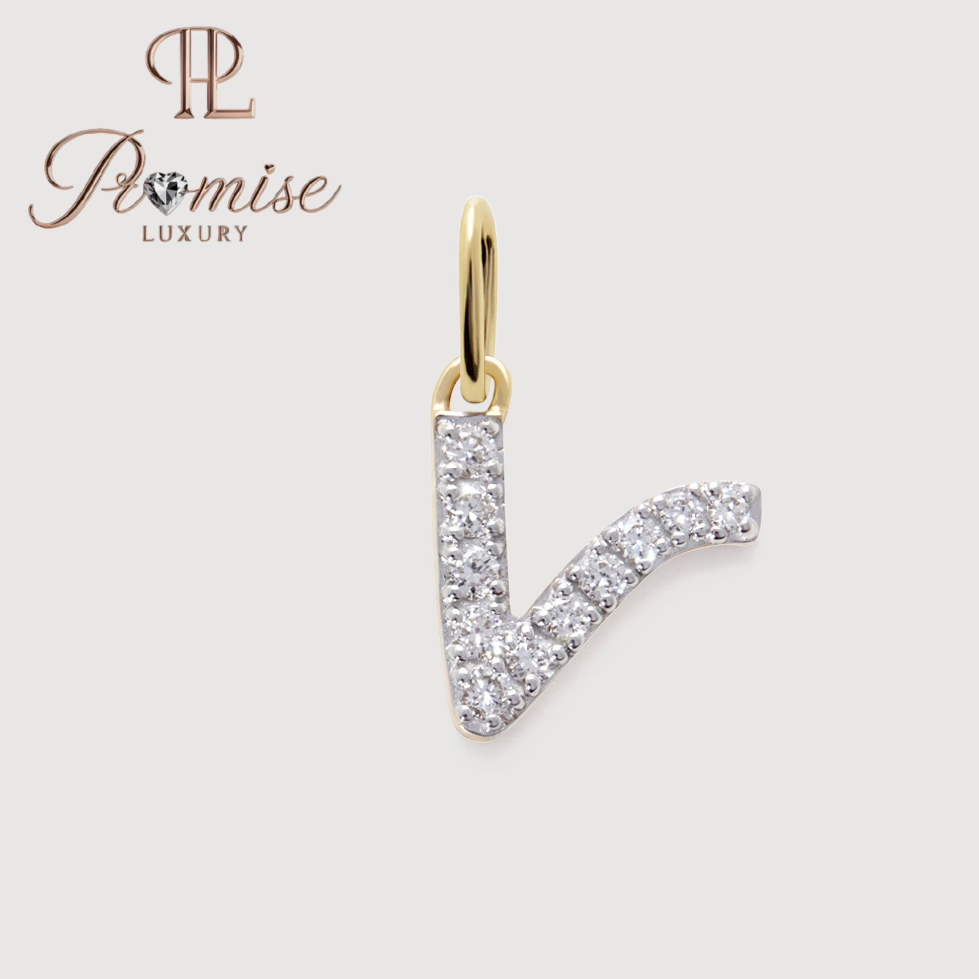 Diamond Initial "V" Pendant Necklace in 14K Gold – Sparkling Letter Jewelry by Promise Luxury