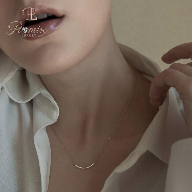 1.0 CT Lab-grown Round Diamonds 10K Yellow Gold Curved Diamond Bar Necklace – D-F Color, VS Clarity, Elegant Everyday Pendant