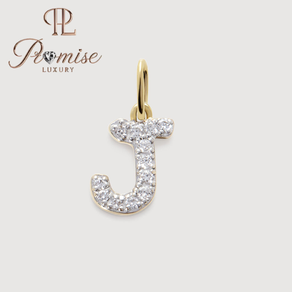 Diamond Initial "J" Pendant Necklace in 14K Gold – Sparkling Personalized Letter Jewelry by Promise Luxury