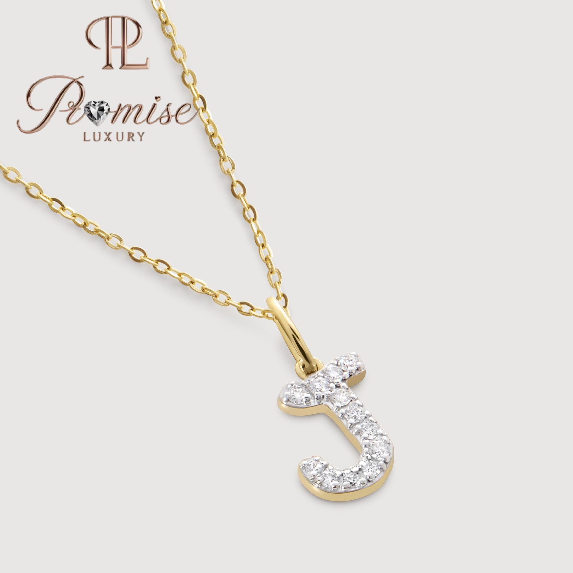Diamond Initial "J" Pendant Necklace in 14K Gold – Sparkling Personalized Letter Jewelry by Promise Luxury