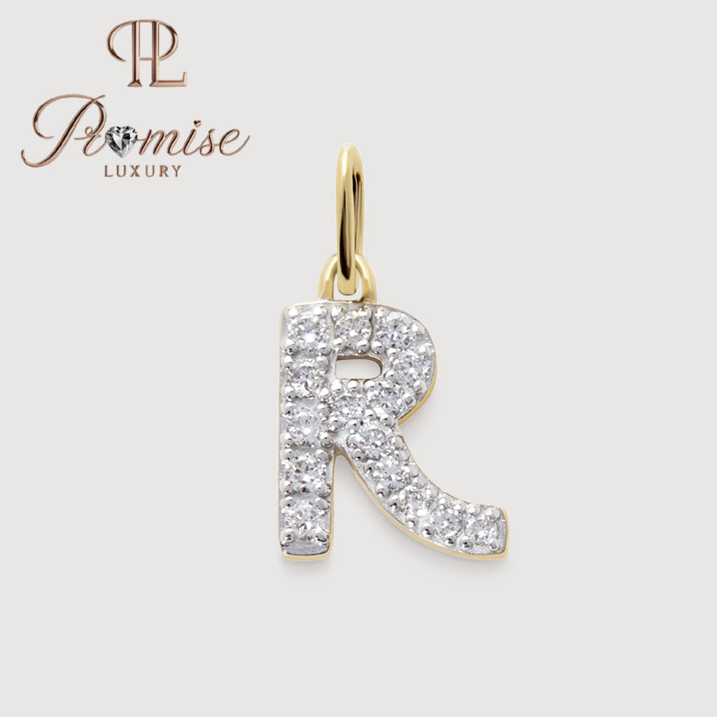 Diamond Initial "R" Pendant Necklace in 14K Gold – Personalized Sparkling Letter Jewelry by Promise Luxury