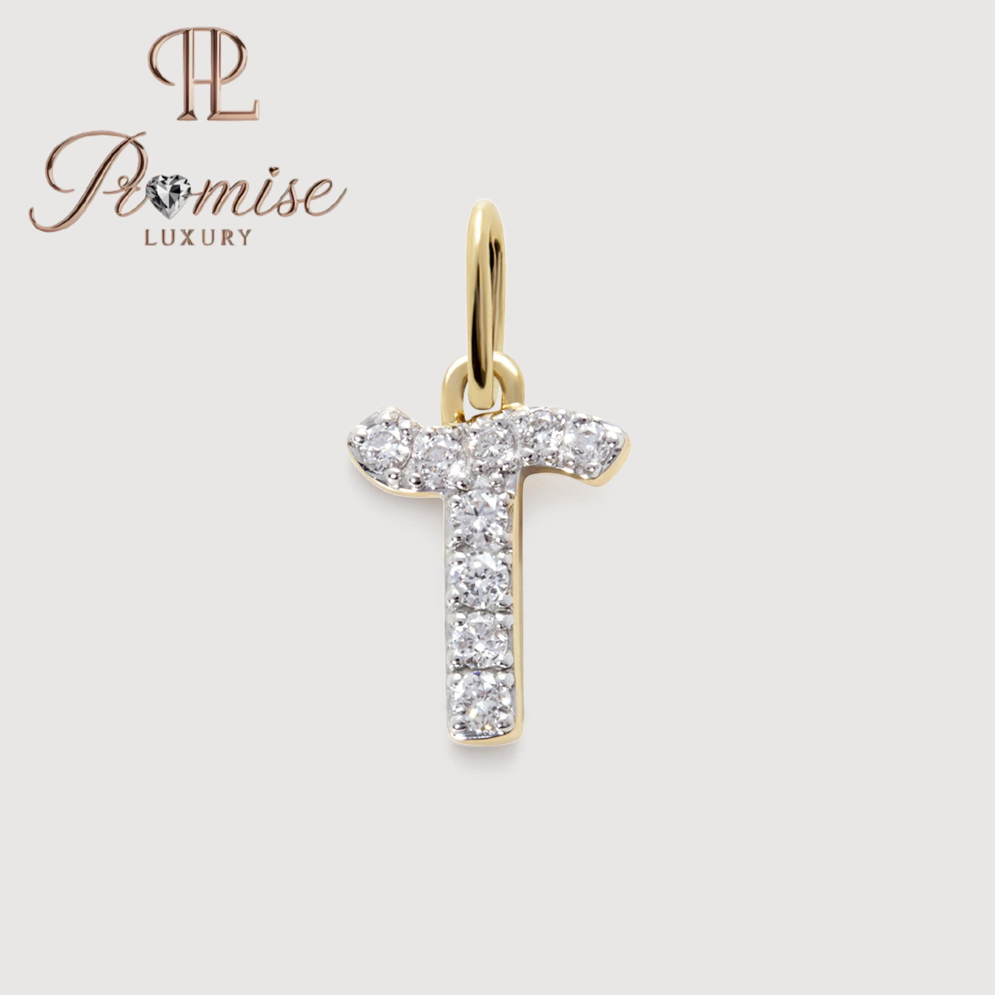 Diamond Initial "T" Pendant Necklace in 14K Gold – Elegant Sparkling Letter Jewelry by Promise Luxury