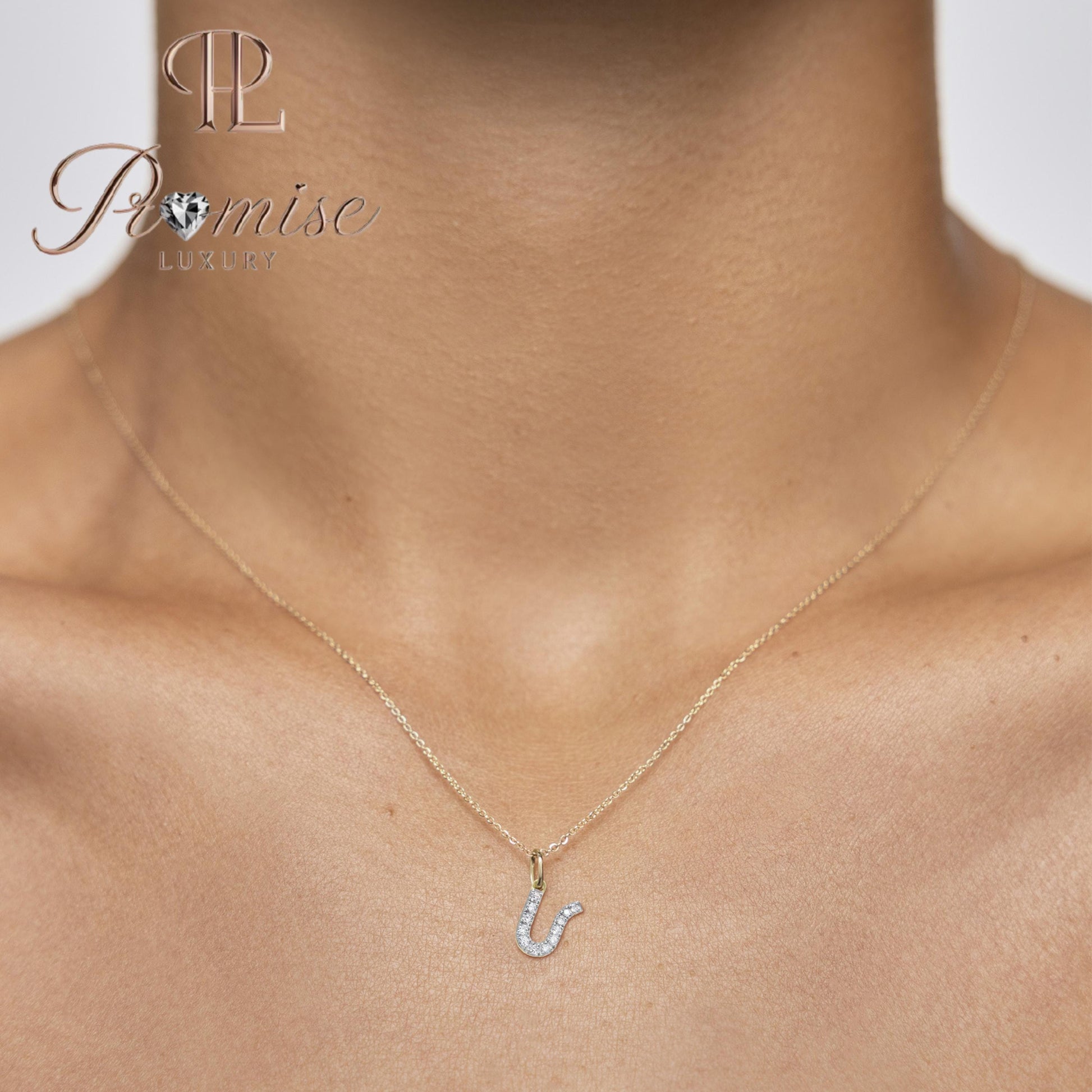 Diamond Initial "U" Pendant Necklace in 14K Gold – Elegant Sparkling Letter Jewelry by Promise Luxury