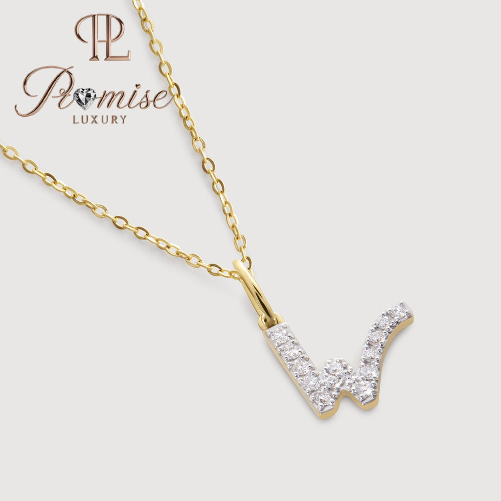 Diamond Initial "W" Pendant Necklace in 14K Gold – Elegant Letter Jewelry by Promise Luxury