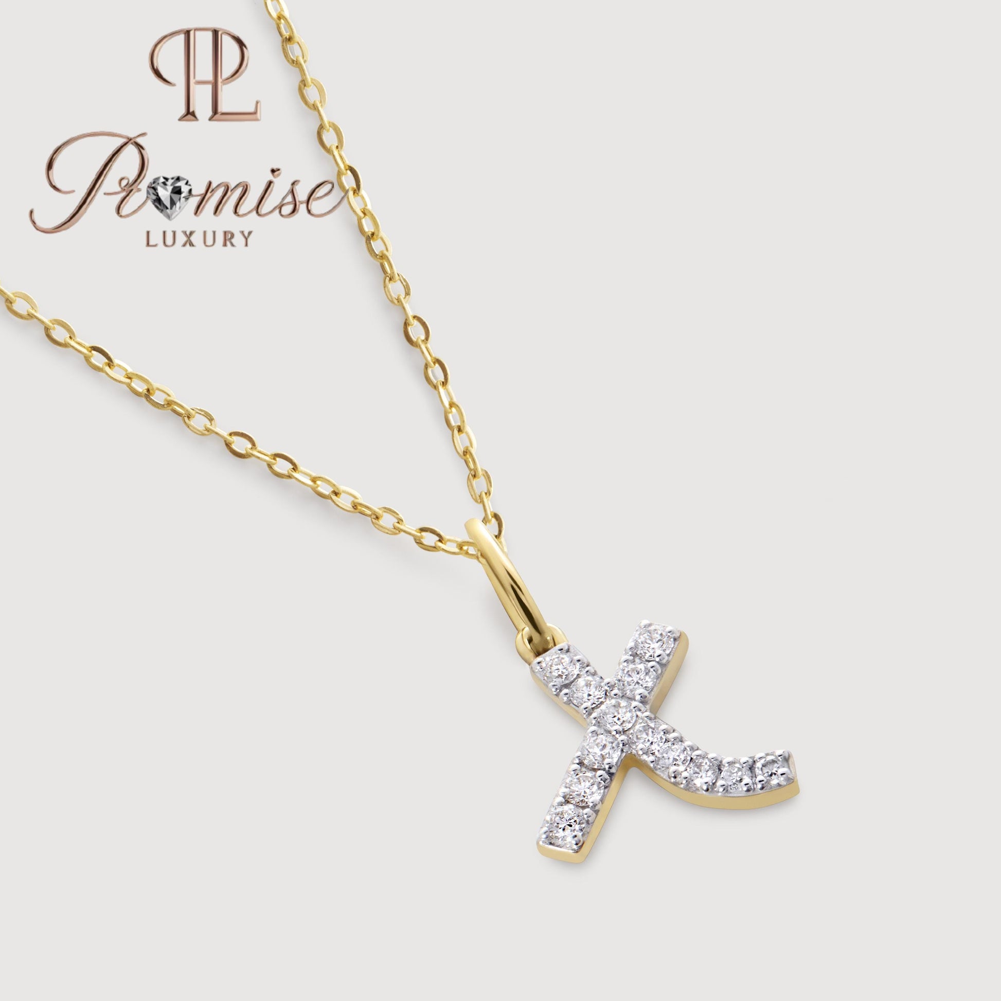 Diamond Initial "X" Pendant Necklace in 14K Gold – Elegant Letter Jewelry by Promise Luxury