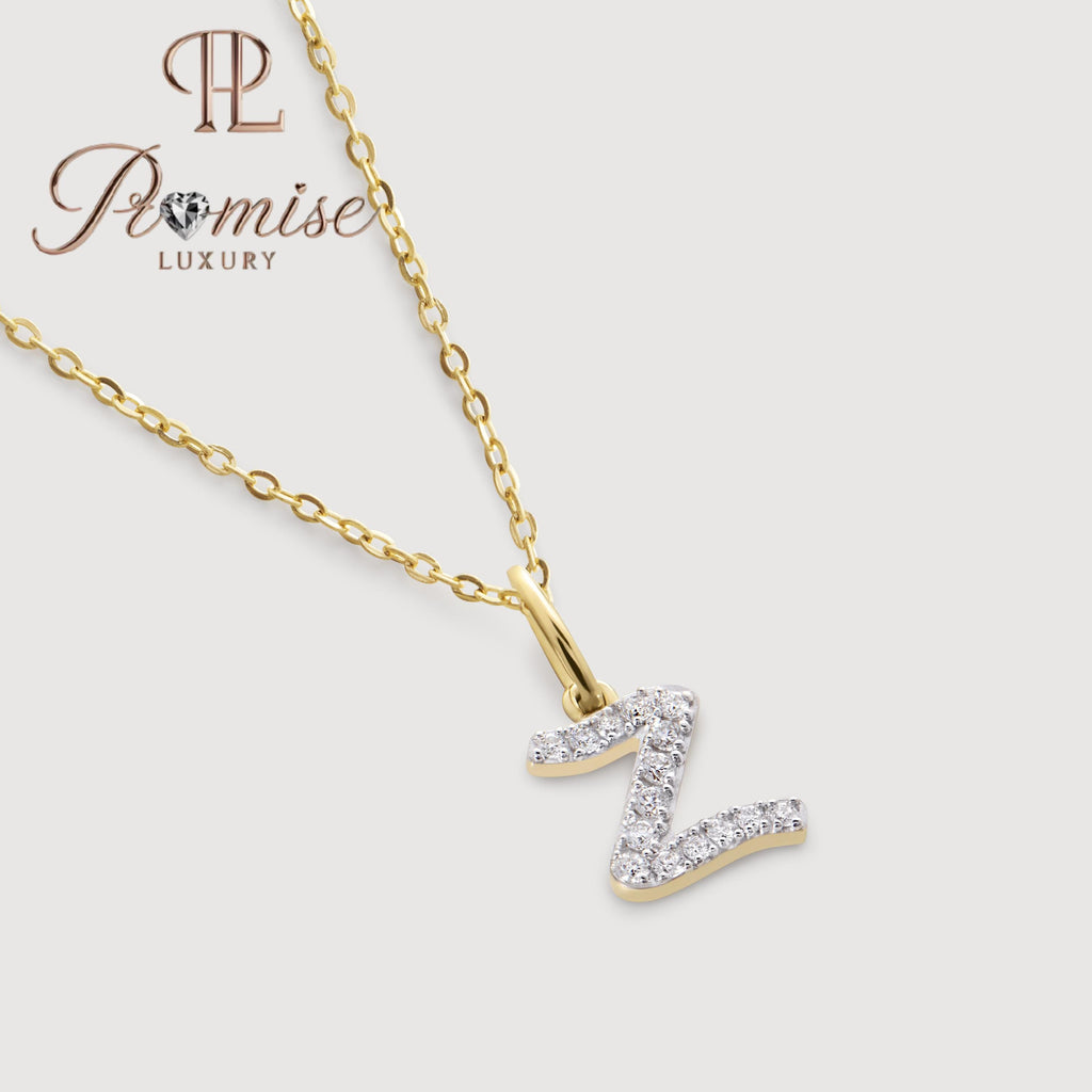 Diamond Initial "Z" Pendant Necklace in 14K Gold – Elegant Letter Jewelry by Promise Luxury