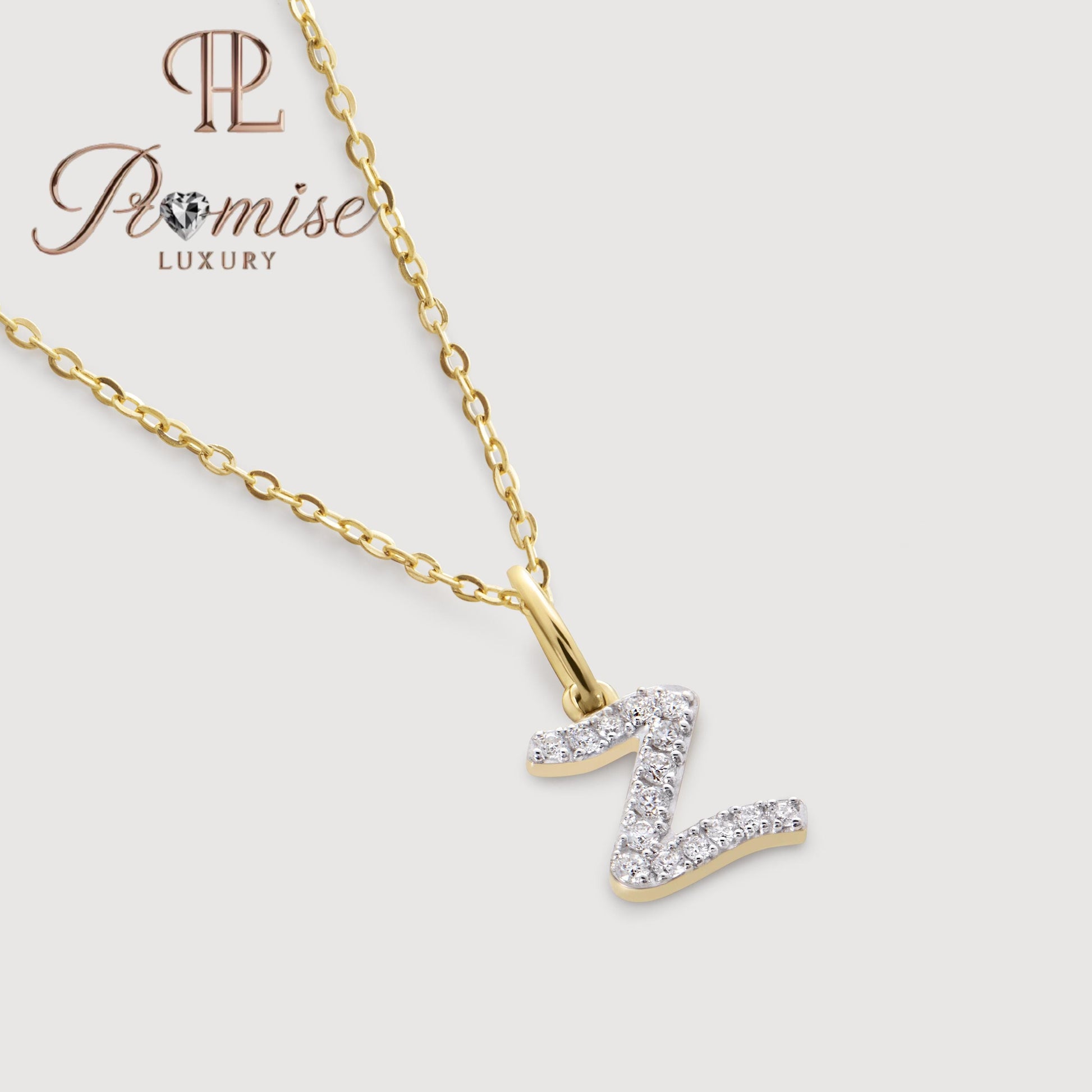 Diamond Initial "Z" Pendant Necklace in 14K Gold – Elegant Letter Jewelry by Promise Luxury