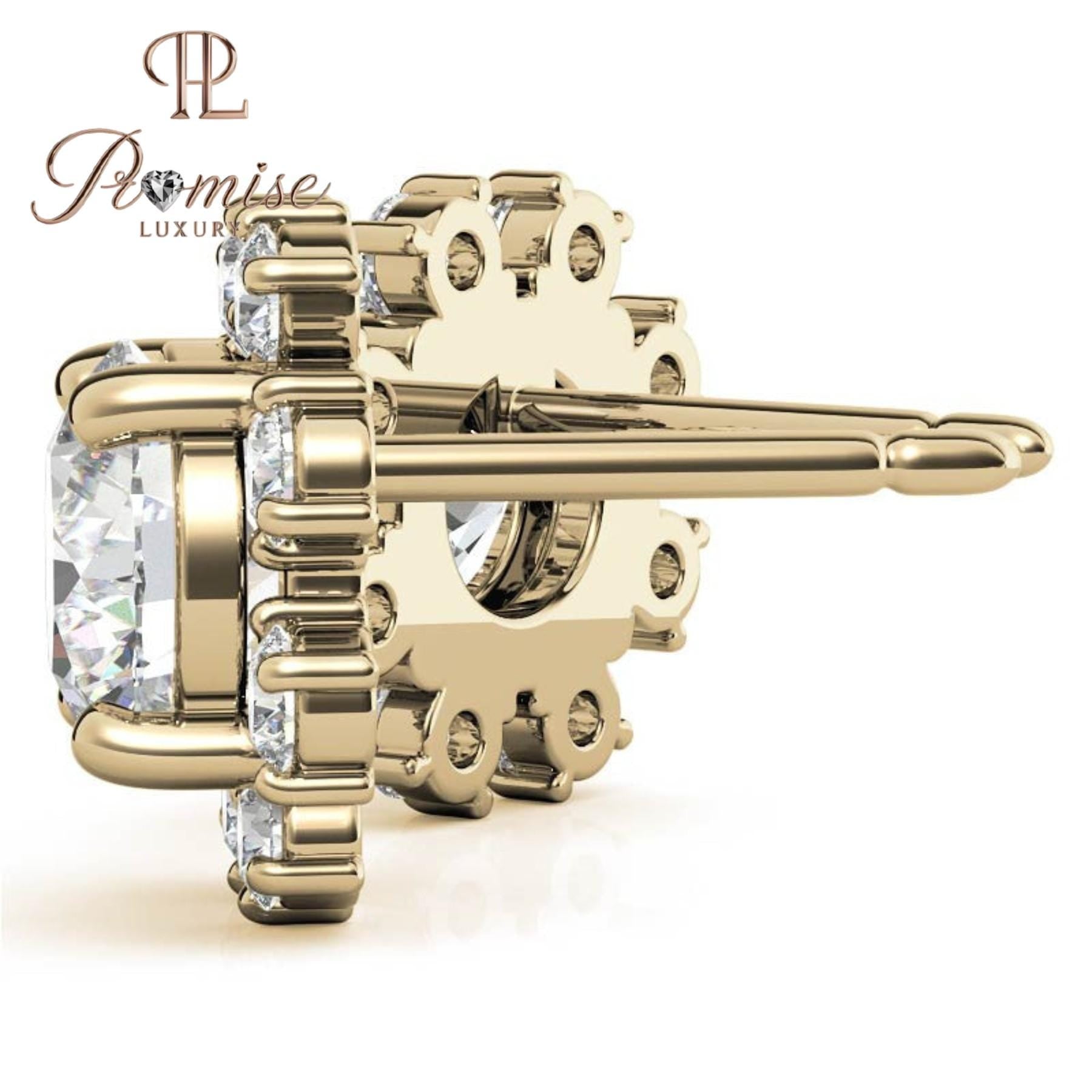Elegant 18K yellow gold floral diamond cluster studs with dazzling brilliance — perfect for weddings, parties, or everyday royalty