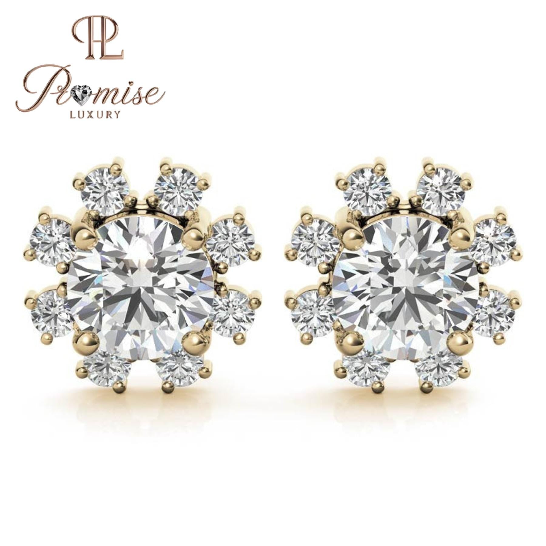 Elegant 18K yellow gold floral diamond cluster studs with dazzling brilliance — perfect for weddings, parties, or everyday royalty