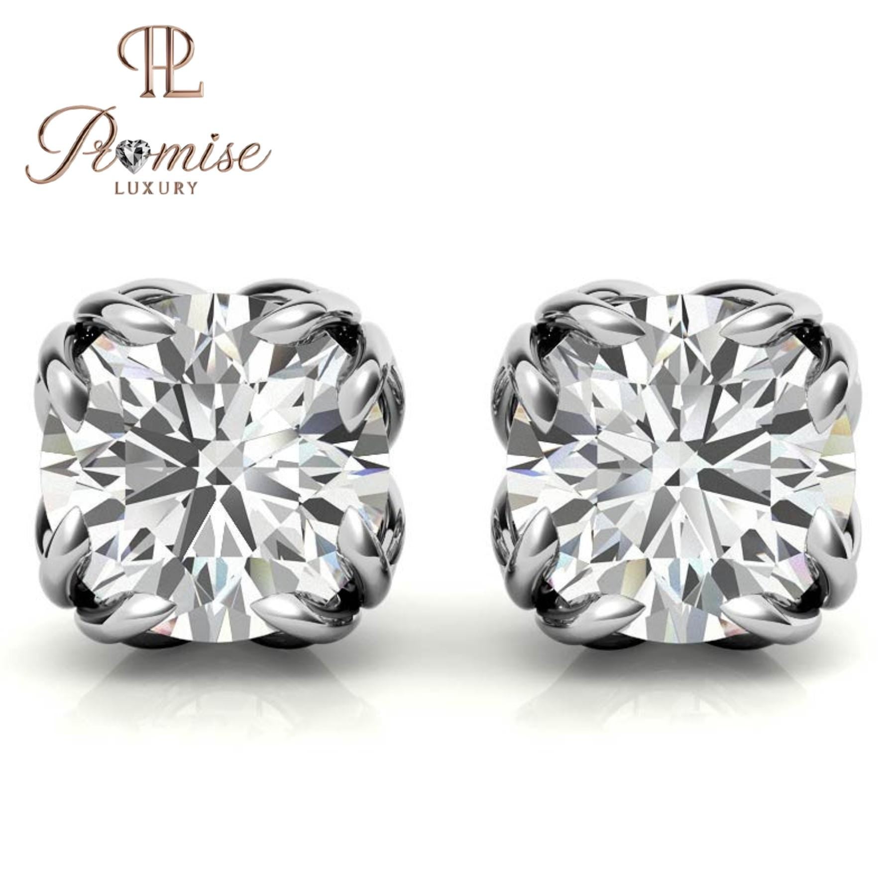 Classic Round Diamond Stud Earrings in Platinum with Claw Prong Setting – Bold, Timeless & Unmatched Brilliance
