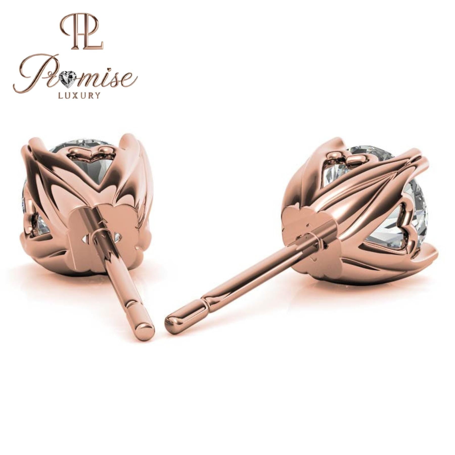 Romantic Heart-Prong Round Diamond Stud Earrings in Yellow Gold – A Sweet Sparkle for Everyday Love & Elegance