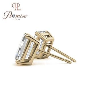 Stunning Emerald-Cut Lab Grown Diamond Stud Earrings with Rose Gold Prongs – Minimalist Luxury with Bold Brilliance