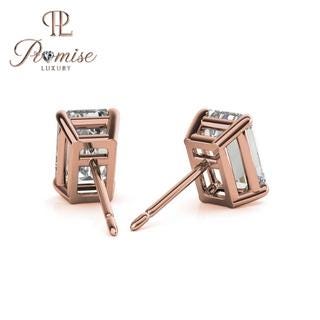Stunning Emerald-Cut Lab Grown Diamond Stud Earrings with Rose Gold Prongs – Minimalist Luxury with Bold Brilliance