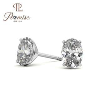Oval Cut Lab-Grown Diamond Stud Earrings in White Gold – Timeless Sparkle with Elegant Elongated Brilliance