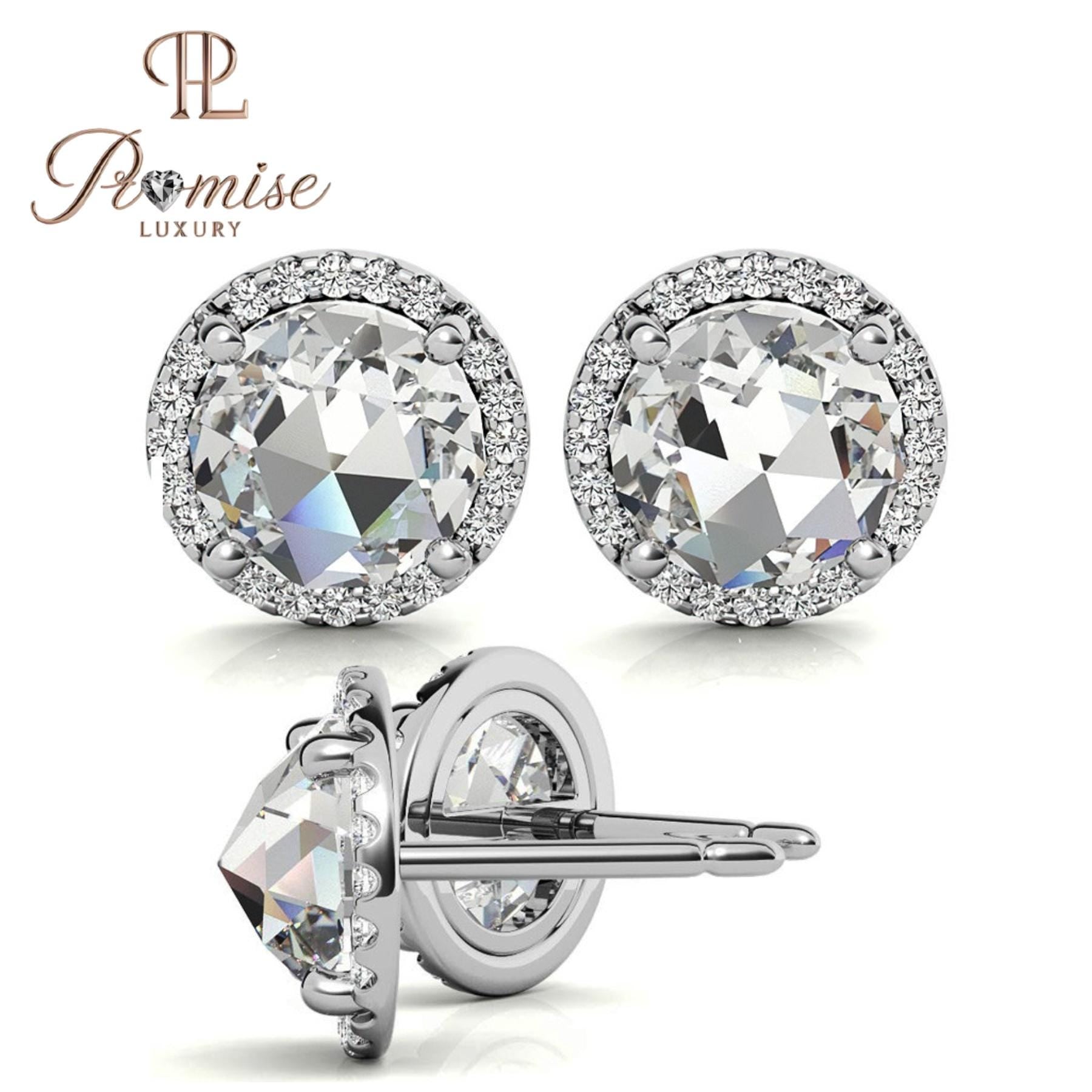 Elegant Halo Diamond Stud Earrings in White Gold — 1.50 CT Sparkling Brilliance
