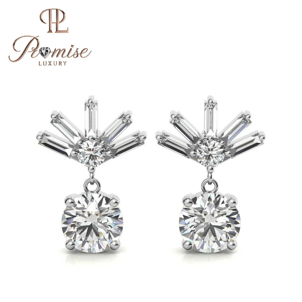 Elegant Diamond Earrings with Radiant Crystal Fan Design – Perfect for Special Occasions