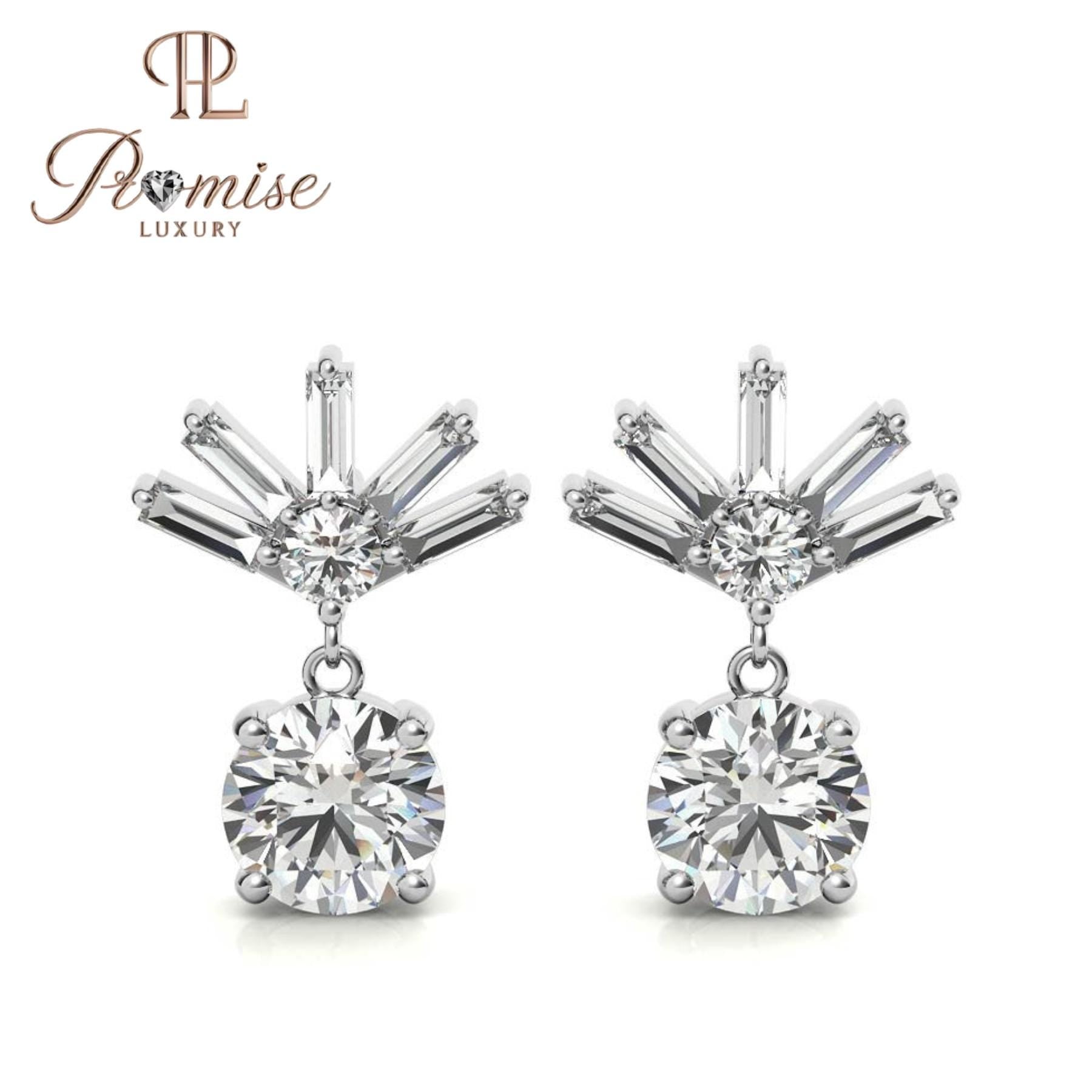 Elegant Diamond Earrings with Radiant Crystal Fan Design – Perfect for Special Occasions