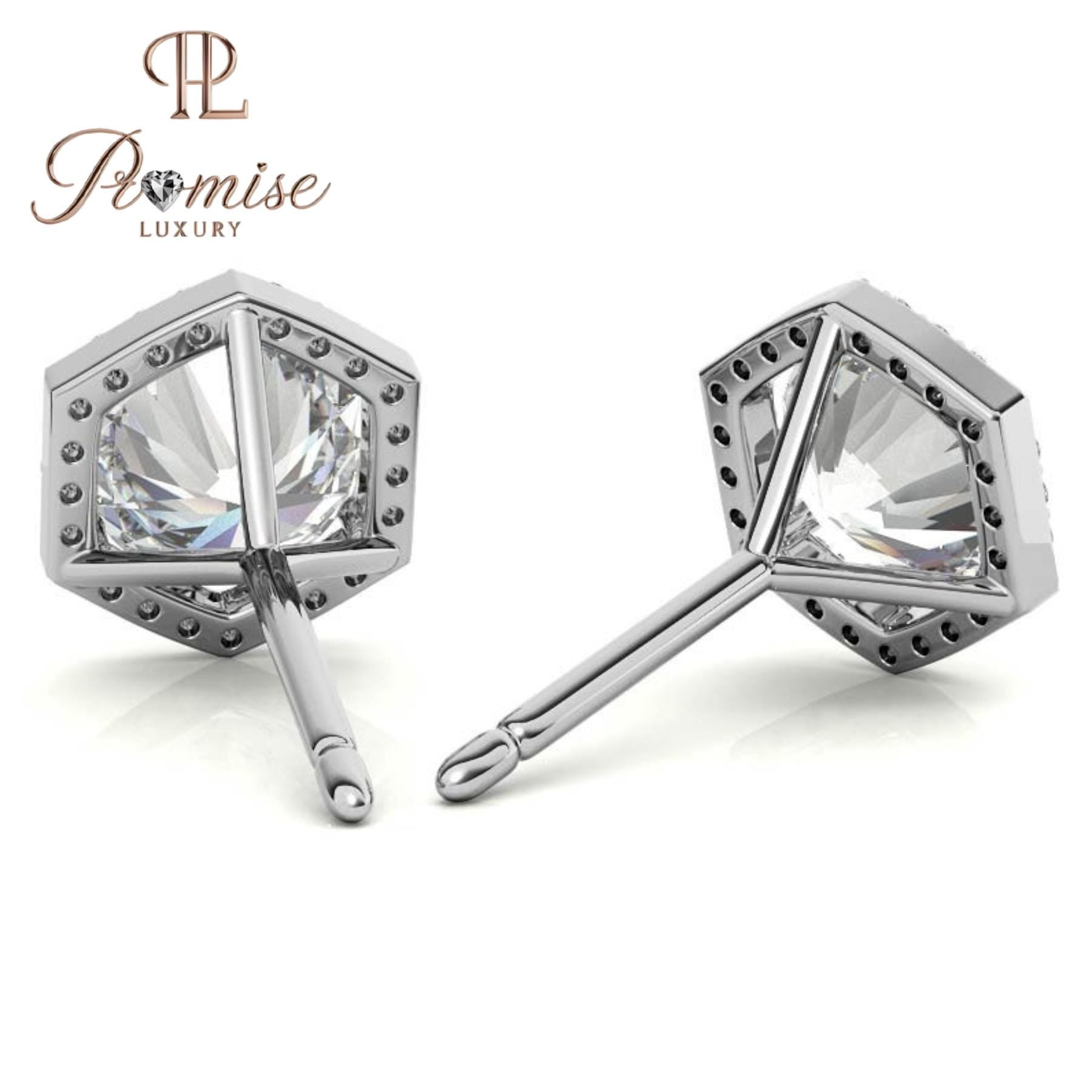 Elegant Hexagon Diamond Stud Earrings with Halo, 18K Gold Setting, Sparkling 1.5 Carat Total Weight - Luxury Gift for Special Occasions