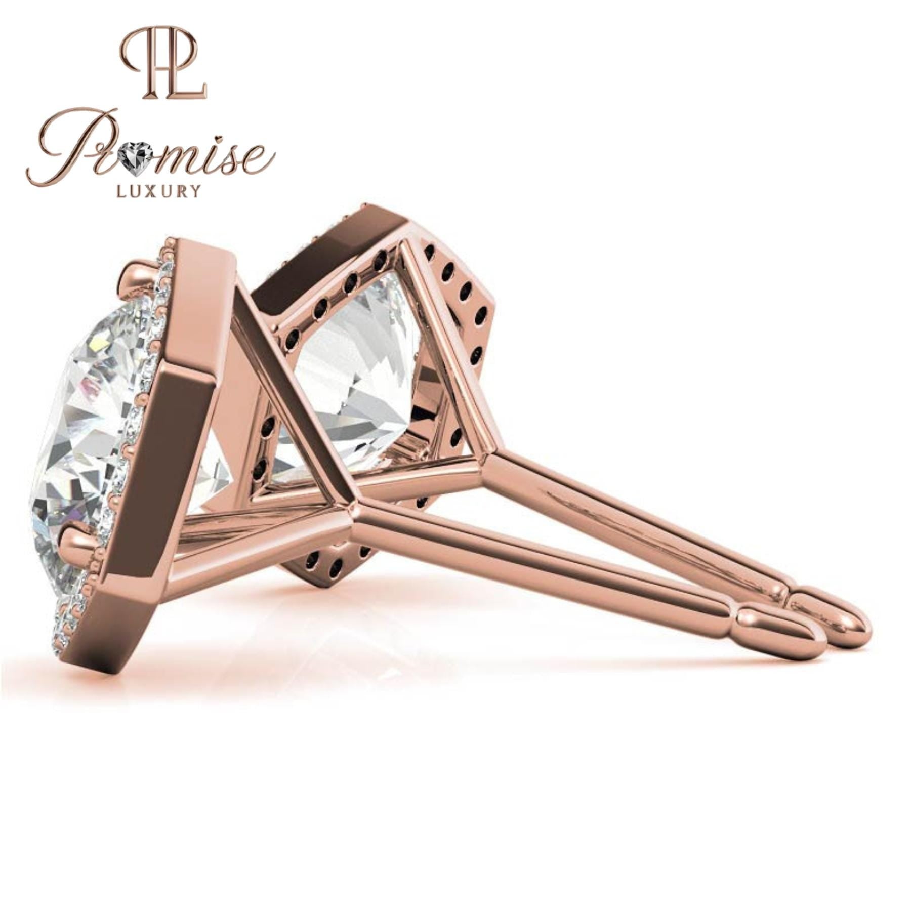 Elegant Hexagon Diamond Stud Earrings with Halo, 18K Gold Setting, Sparkling 1.5 Carat Total Weight - Luxury Gift for Special Occasions