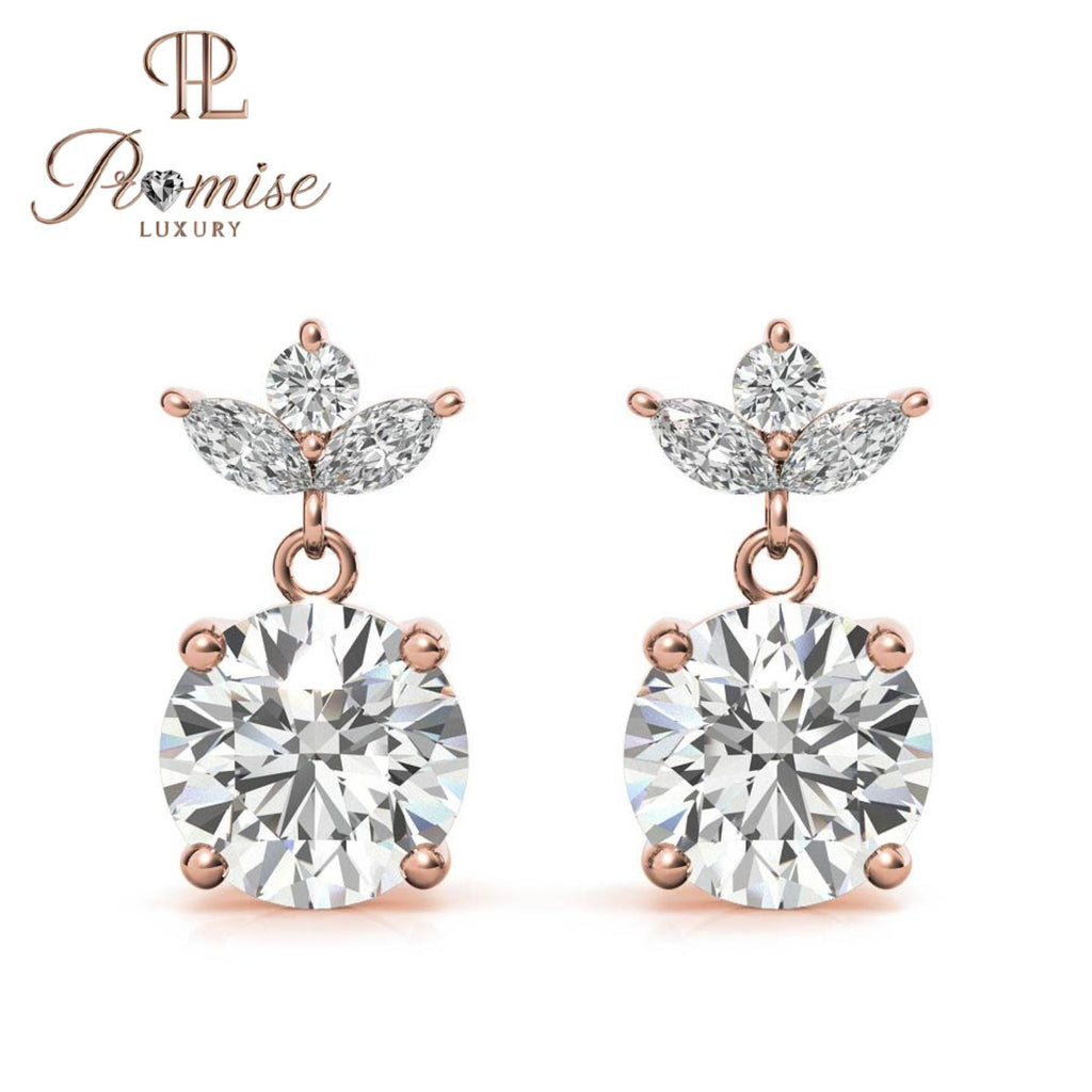 Marquise & Round Diamond Cluster Stud Earrings, 14K White Gold – Floral Butterfly Design, Dainty Bridal Gift by Promise Luxury