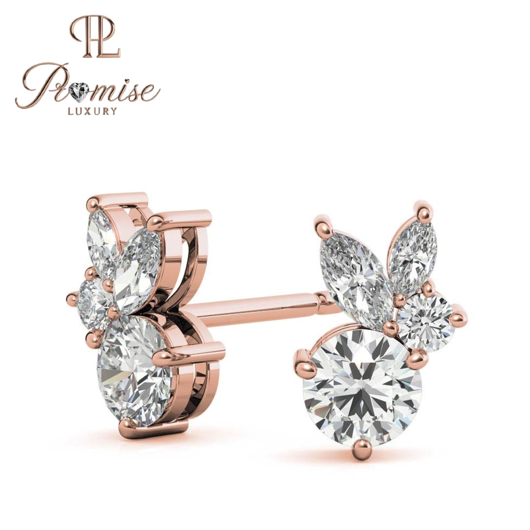 Round Double Halo Diamond Drop Earrings, 14K White Gold Dangle Studs — Bridal Wedding Earrings, Promise Luxury Jewelry