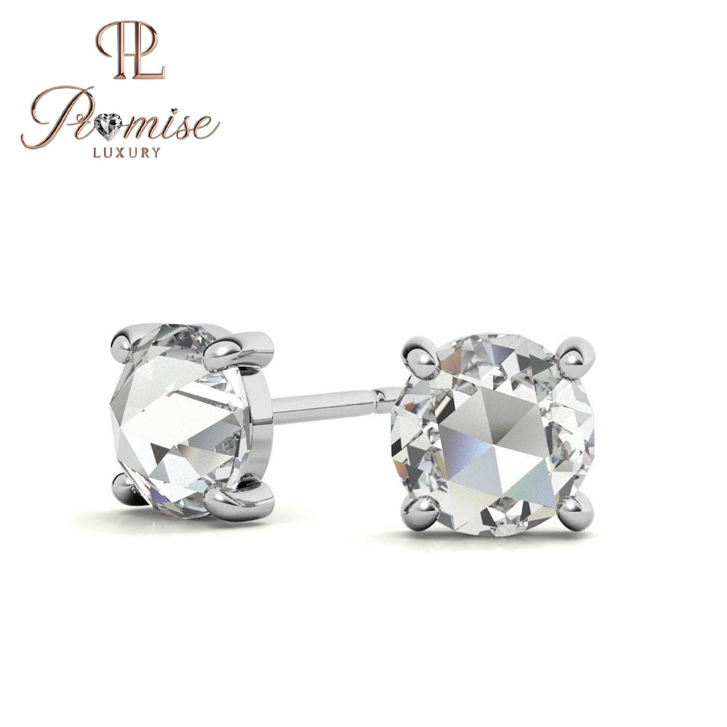 Round Diamond Stud Earrings | 4-Prong Solitaire | 14K Gold or Silver | Push/Screw Back | 1.00 CTW | Promise Luxury