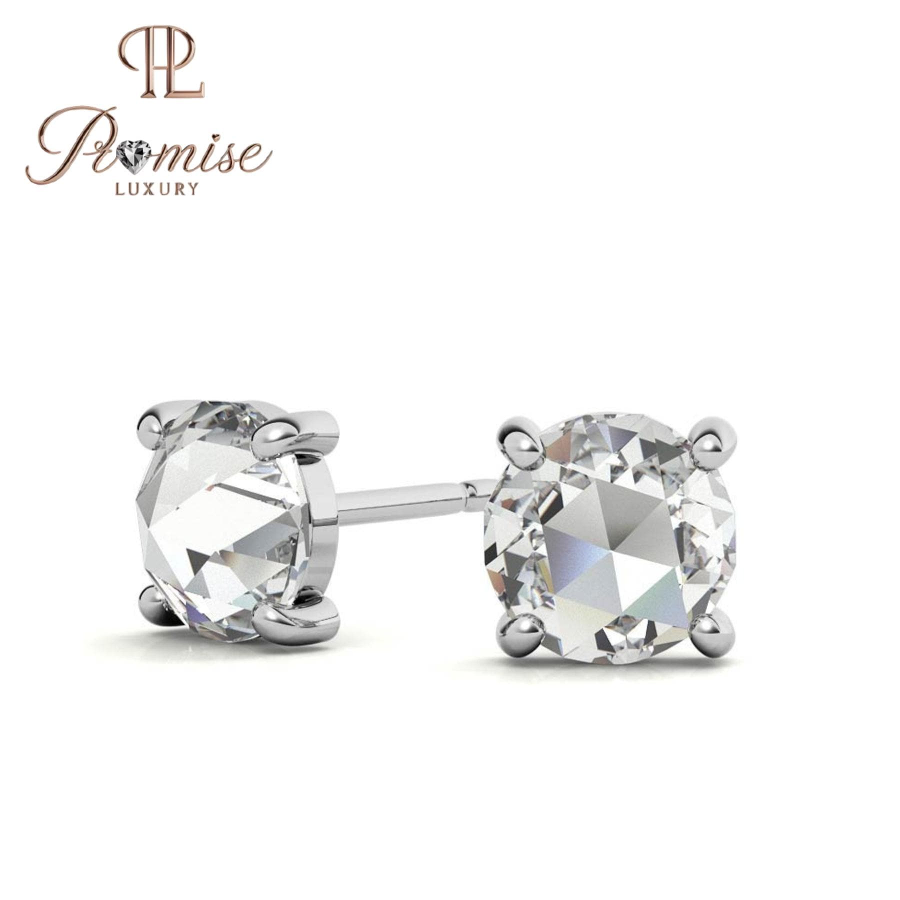 Round Diamond Stud Earrings | 4-Prong Solitaire | 14K Gold or Silver | Push/Screw Back | 1.00 CTW | Promise Luxury