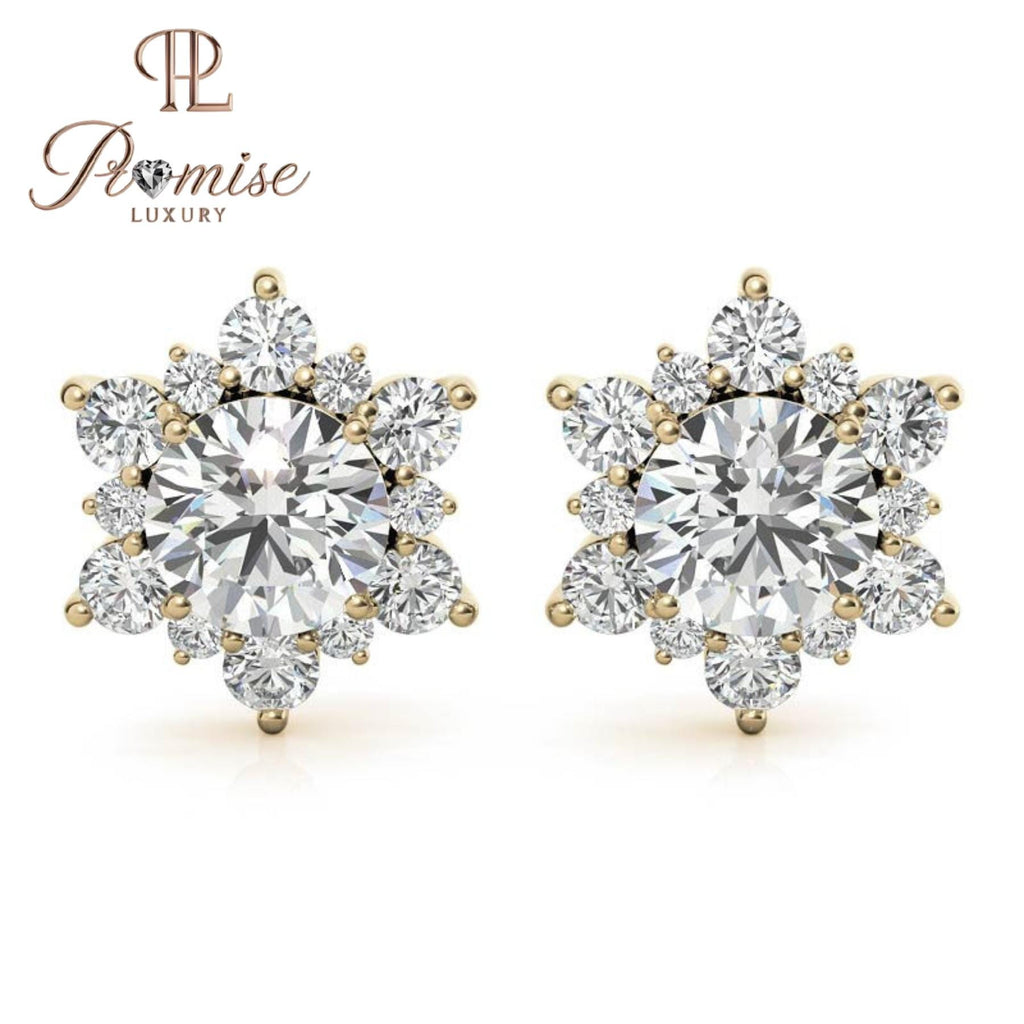 Stunning diamond floral stud earrings in 18K yellow gold – a radiant bloom of brilliance for everyday elegance or special occasions