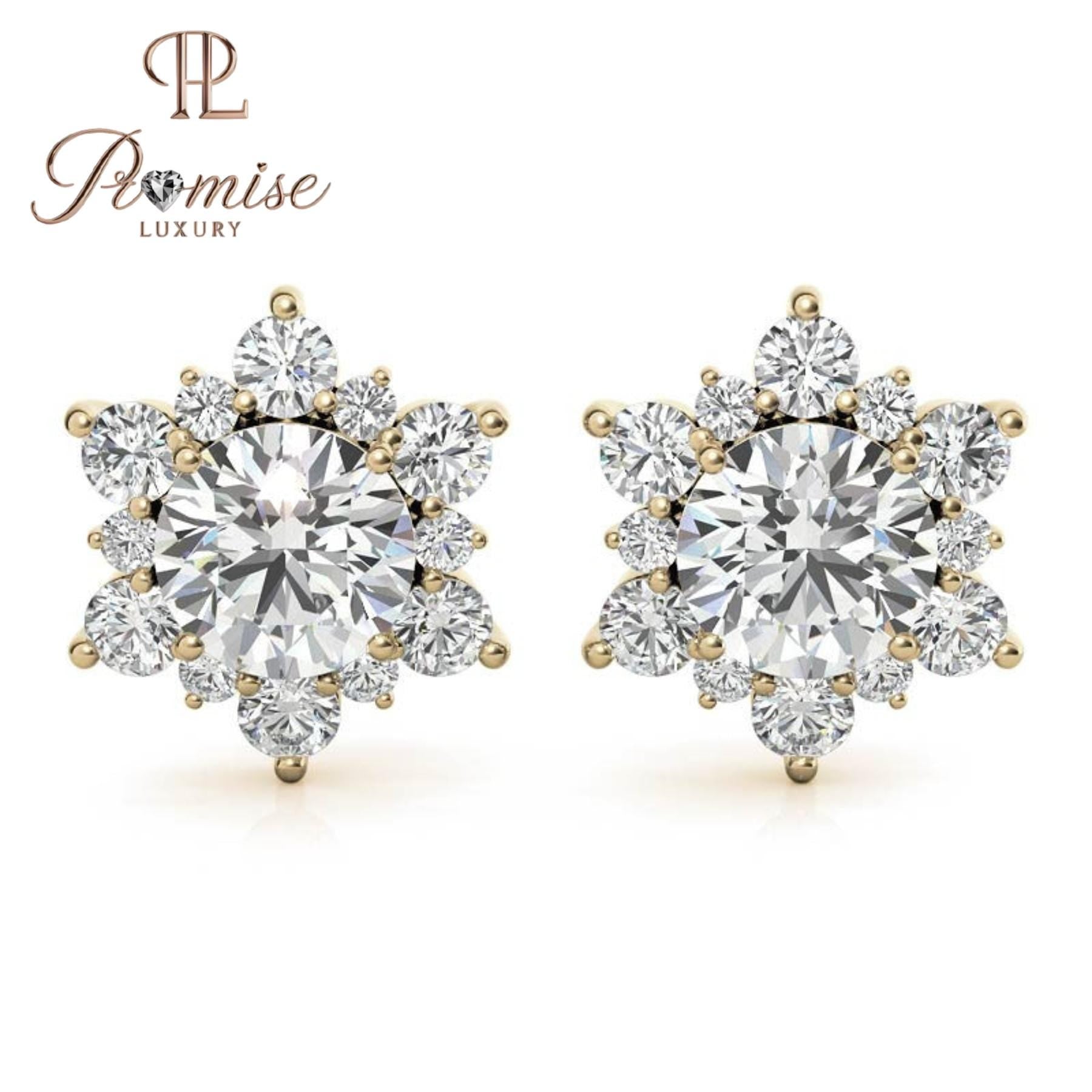 Stunning diamond floral stud earrings in 18K yellow gold – a radiant bloom of brilliance for everyday elegance or special occasions