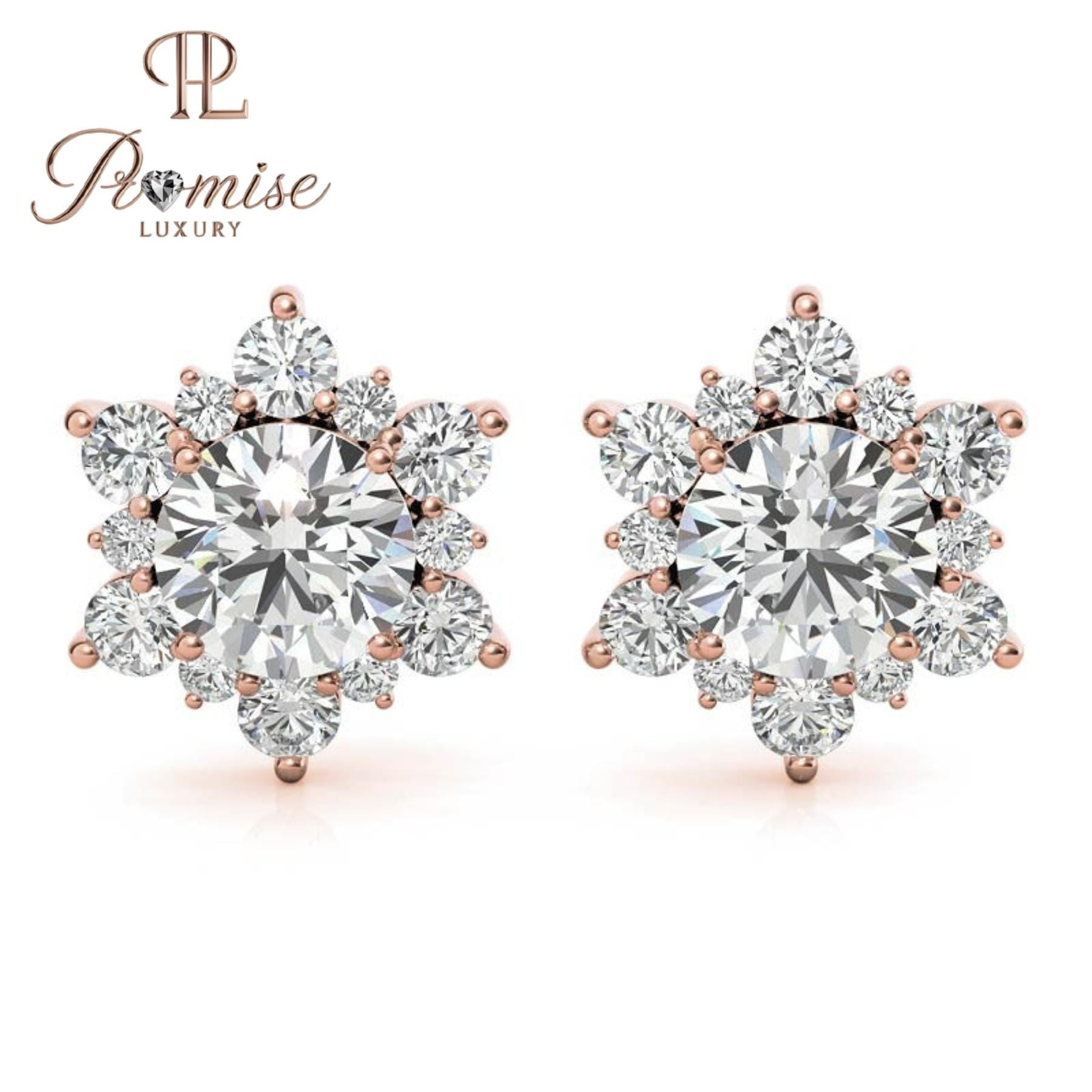 Stunning diamond floral stud earrings in 18K yellow gold – a radiant bloom of brilliance for everyday elegance or special occasions
