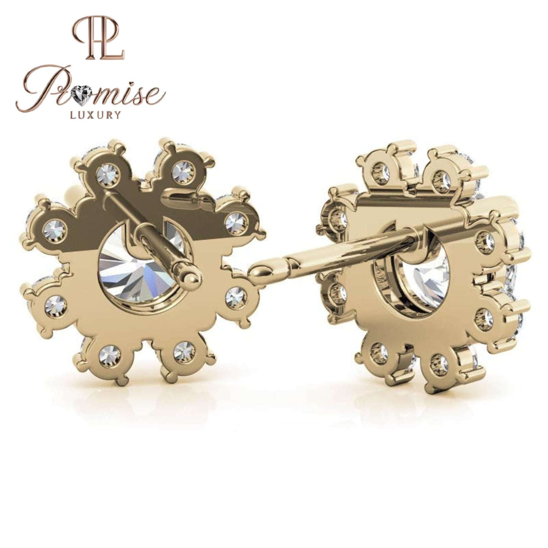 Elegant 18K yellow gold floral diamond cluster studs with dazzling brilliance — perfect for weddings, parties, or everyday royalty