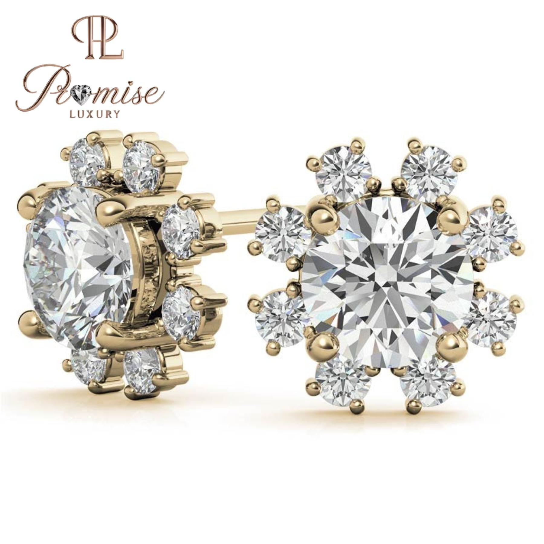 Elegant 18K yellow gold floral diamond cluster studs with dazzling brilliance — perfect for weddings, parties, or everyday royalty