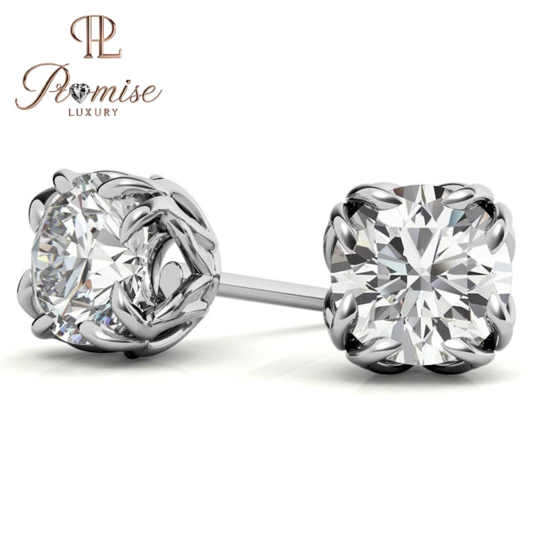 Classic Round Diamond Stud Earrings in Platinum with Claw Prong Setting – Bold, Timeless & Unmatched Brilliance